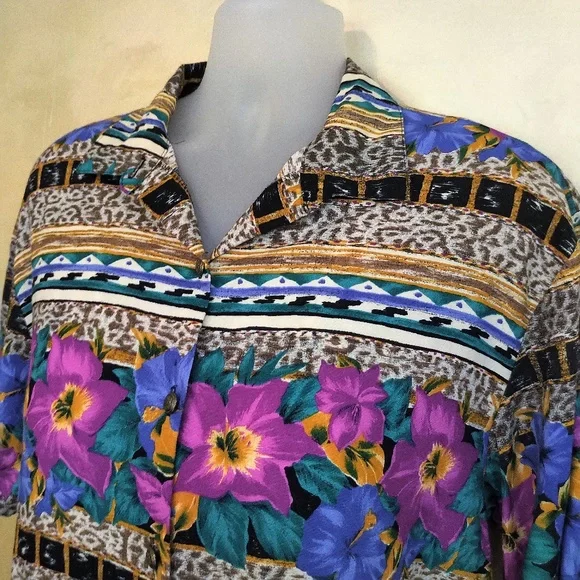 Bright Floral Rayon Blouse by Kathie Lee EUC 18W - Picture 2 of 5